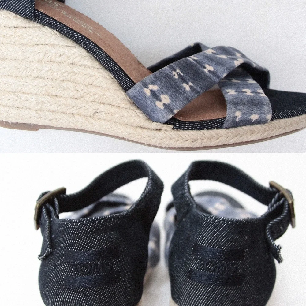 TOMS Sienna Navy Batik Wedge Heels